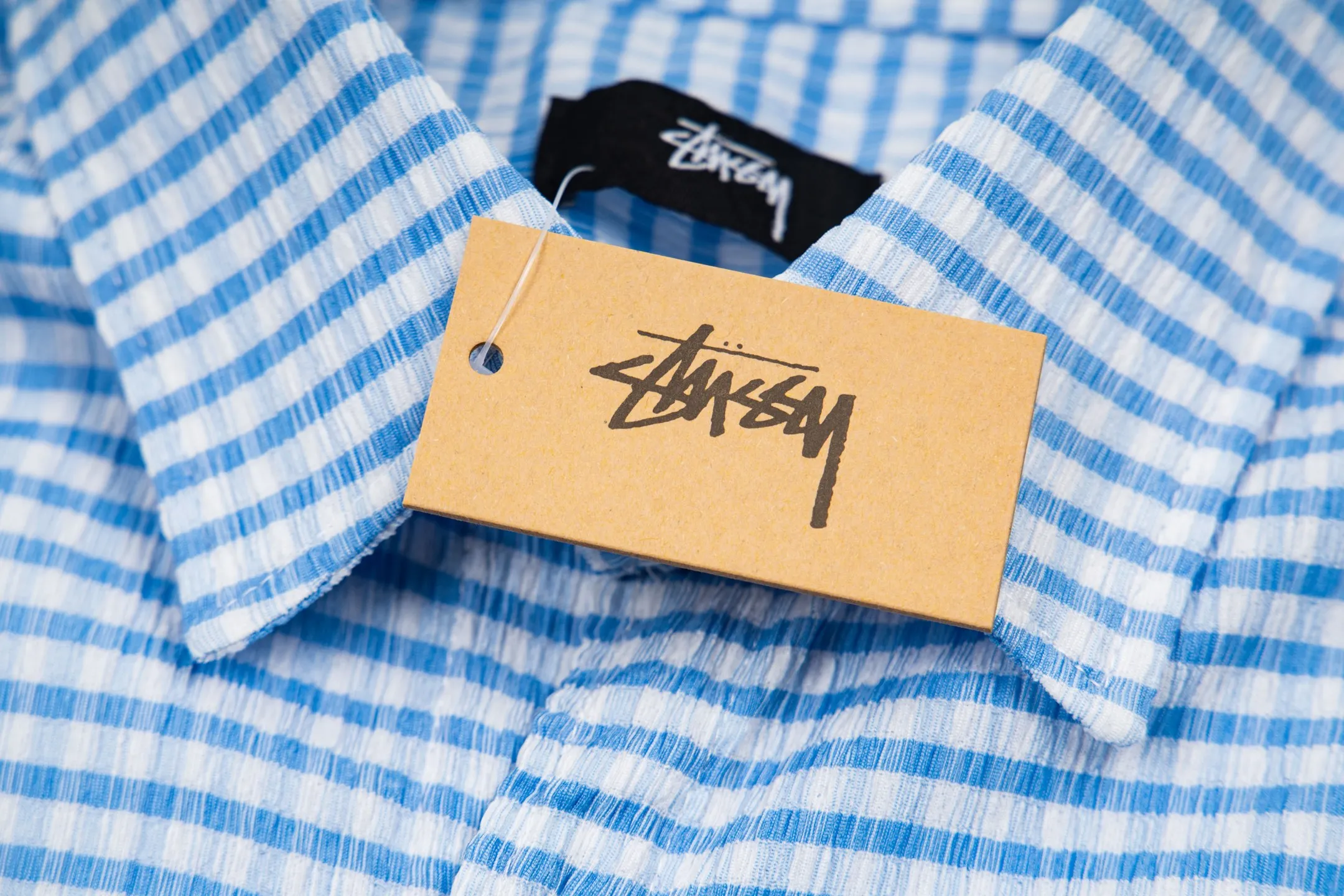 XY 6915# P80（ Quality ） Stussy CRINKLED CHECK SS SHIRT logo Same Style ：Black Royal Blue Size：S M L XL ： ：